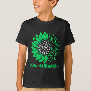 Mental Health Awareness Sunfower Ribbon Green T-Shirt