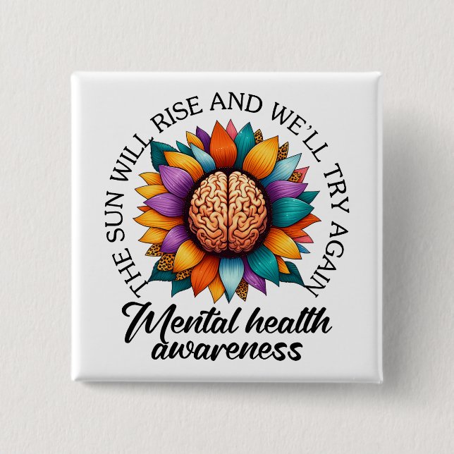 Mental Health Awareness/Support 2 Inch Square Button (Front)