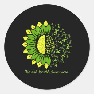 Mental Health Awareness Support Green Ribbon Sunfl Classic Round Sticker
