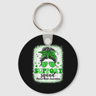 Mental Health Awareness Support Squad Messy Bun Wo Keychain