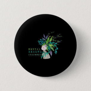 Mental Health Awareness Tree Green Ribbon Mens Wom 2 Inch Round Button