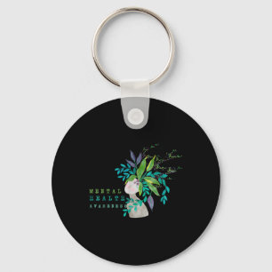 Mental Health Awareness Tree Green Ribbon Mens Wom Keychain