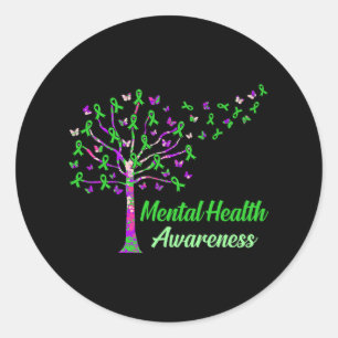 Mental Health Awareness Tree Ribbons Supporter Gra Classic Round Sticker