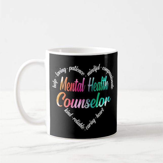 Mental Health Counsellor Heart Word Cloud Coffee Mug (Left)