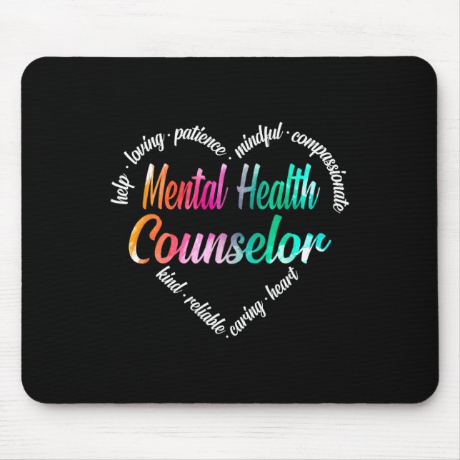 Mental Health Counsellor Heart Word Cloud Watercol Mouse Pad (Front)