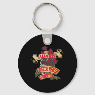 Mental Health Counsellor Inked Skull and Red Roses Keychain