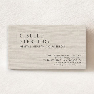 Mental Health Counsellor Natural Linen Business Card