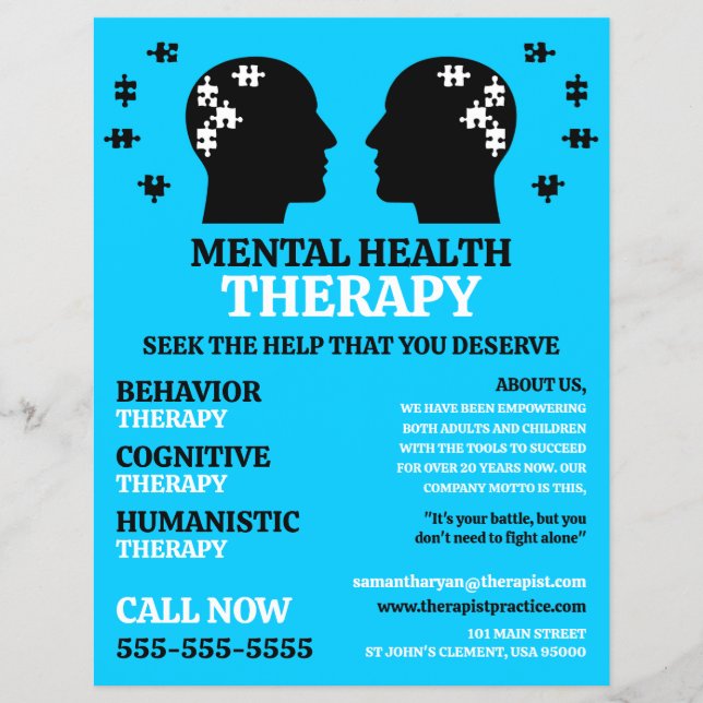 Mental Health Design, Psychotherapist, Therapy Flyer (Front)