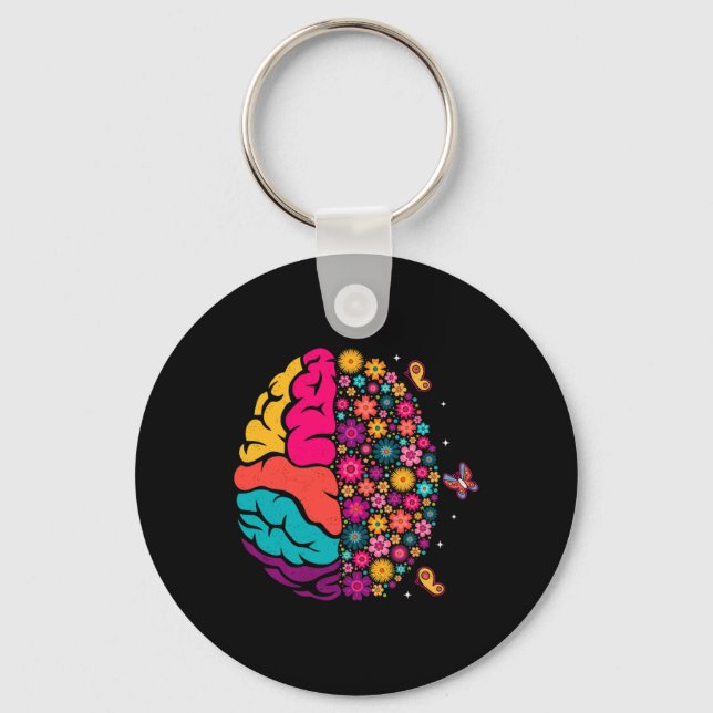 Mental Health Floral Brain Depression Awareness Co Keychain (Front)