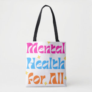 : 'Mental Health For All' Retro Typography Tote Bag