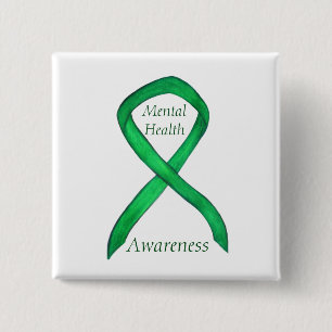 Mental Health Green Awareness Ribbon Custom Pin