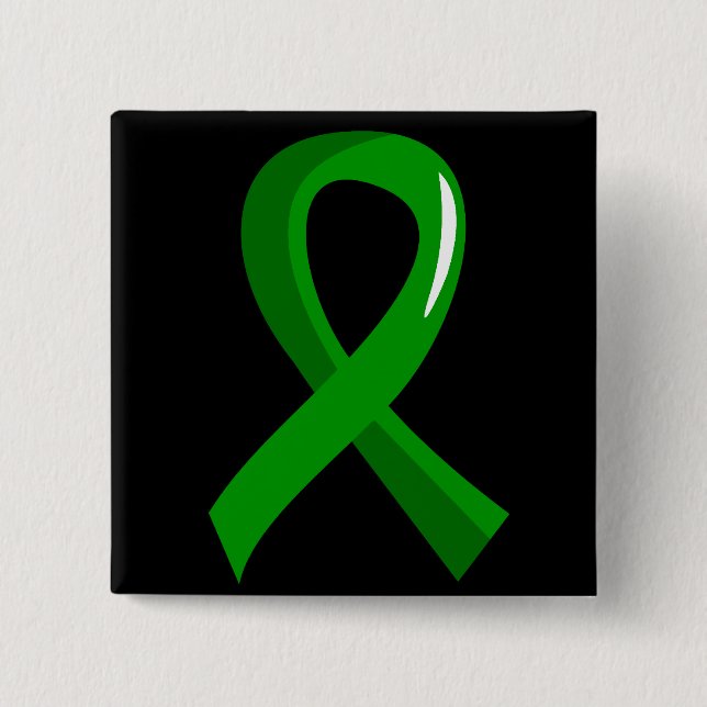 Mental Health Green Ribbon 3 2 Inch Square Button (Front)