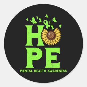 Mental Health Lime Green Hope Vintage Sunflower Aw Classic Round Sticker
