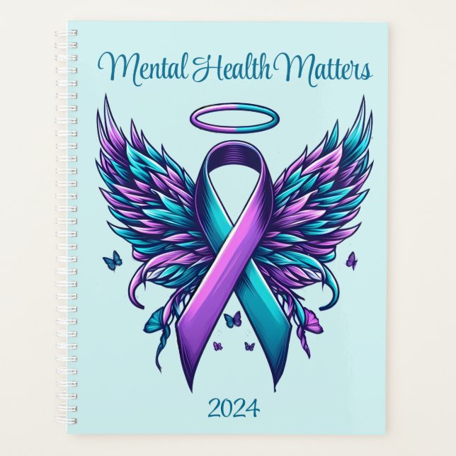Mental Health Matters Awareness Purple Teal Ribbon Planner (Front)