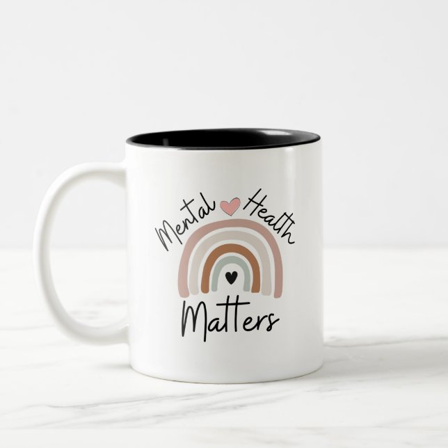 Mental Health Matters - Brown Rainbow Two-Tone Coffee Mug (Left)