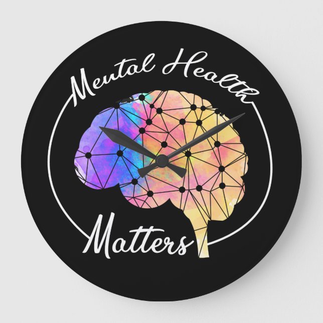 Mental Health Matters Funny Brain Multi-colour Large Clock (Front)