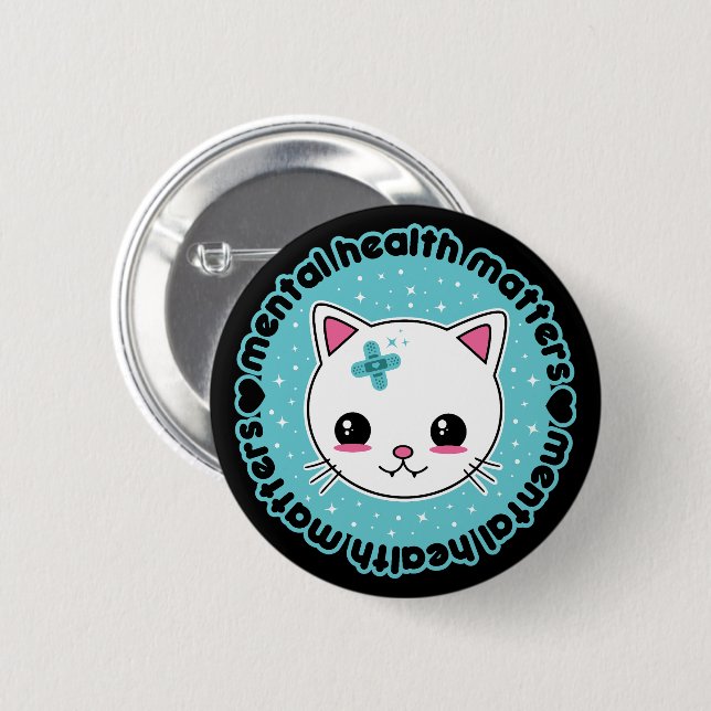 Mental Health Matters Kawaii Cat 2 Inch Round Button (Front & Back)