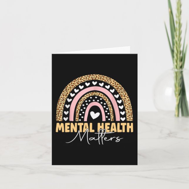 Mental Health Matters Leopard Boho Rainbow Awarene Card (Front)