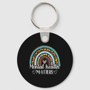Mental Health Matters Leopard Print Boho Rainbow A Keychain