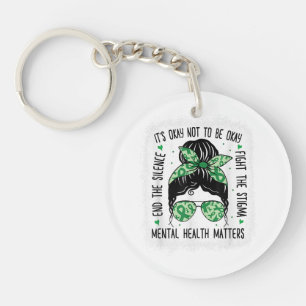 Mental Health Matters Messy Bun Mental Health Awar Keychain