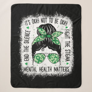 Mental Health Matters Messy Bun Mental Health Awar Sherpa Blanket