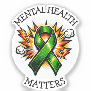 Mental Health Matters Pop Art Green Ribbon