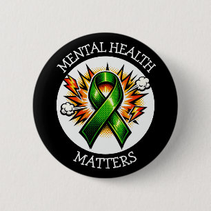 Mental Health Matters Pop Art Green Ribbon 2 Inch Round Button