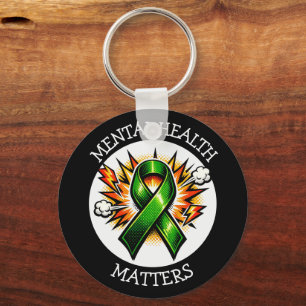 Mental Health Matters Pop Art Green Ribbon Keychain