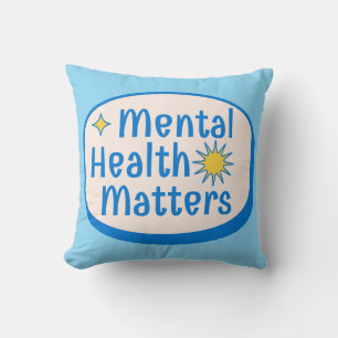Mental Health Matters Quote - Modern Blue & Yellow Throw Pillow