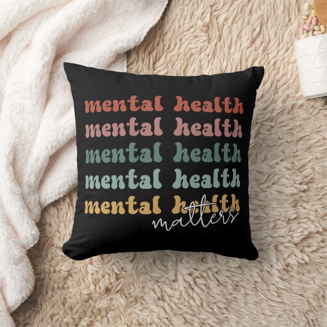Mental Health Matters Retro Awareness Throw Pillow (Blanket)