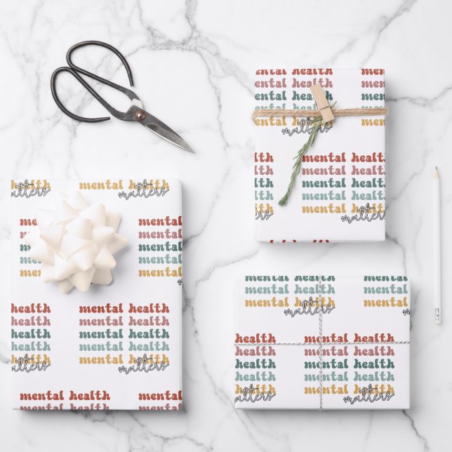 Mental Health Matters Retro Awareness Wrapping Paper Sheet (Front)