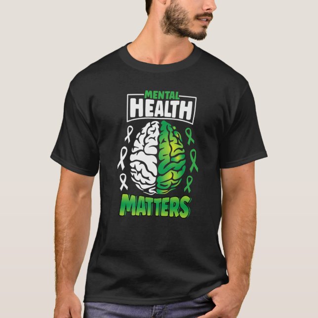 Mental Health Matters Spread Awareness Brain Green T-Shirt (Front)