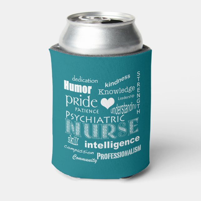 Mental Health Nurse-Attributes/White Text+heart Can Cooler (Can Back)