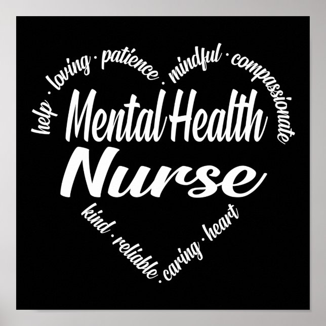 Mental Health Nurse Heart Word Cloud Poster (Front)