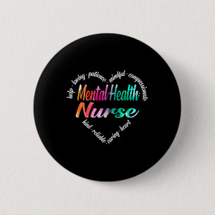 Mental Health Nurse Heart Word Cloud Watercolor Ra 2 Inch Round Button