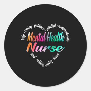 Mental Health Nurse Heart Word Cloud Watercolor Ra Classic Round Sticker