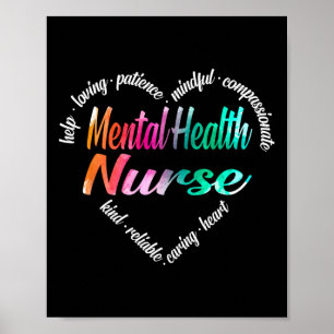 Mental Health Nurse Heart Word Cloud Watercolor Ra Poster