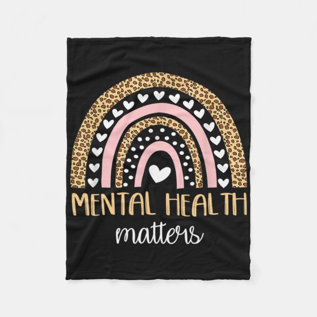 Mental Health Problems Boho Rainbow Awareness  Fleece Blanket (Front)