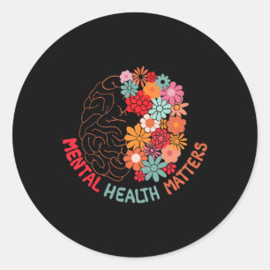 Mental Health Problems End The Stigma Floral Brain Classic Round Sticker