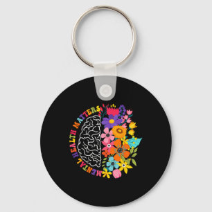 Mental Health Problems Floral Human Brain Illness Keychain