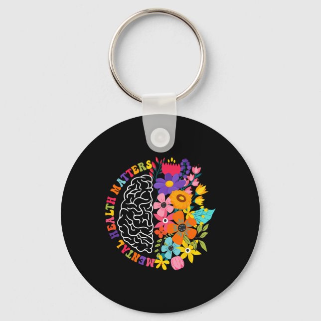 Mental Health Problems Floral Human Brain Illness  Keychain (Front)