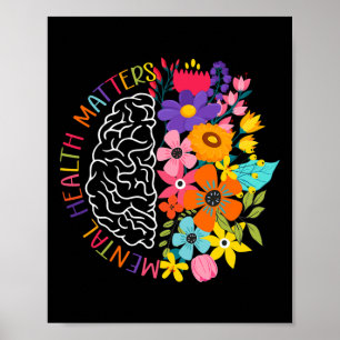 Mental Health Problems Floral Human Brain Illness  Poster