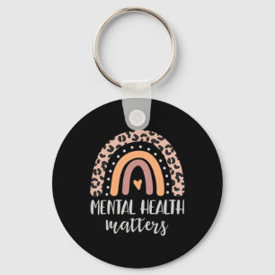 Mental Health Problems Leopard Print Boho Rainbow Keychain
