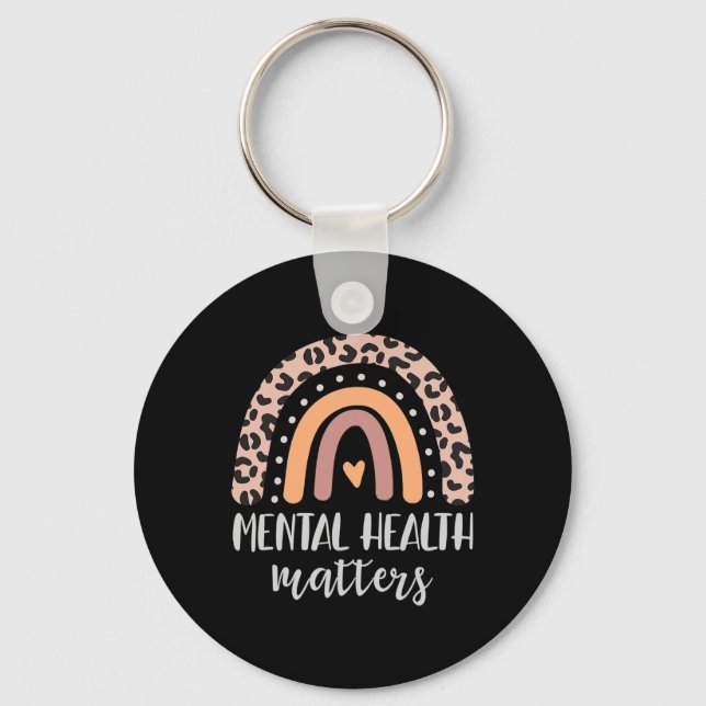 Mental Health Problems Leopard Print Boho Rainbow  Keychain (Front)