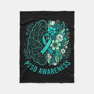 Mental health ptsd awareness brain and floral teal fleece blanket