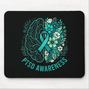 Mental health ptsd awareness brain and floral teal mouse pad