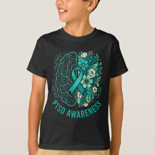 Mental health ptsd awareness brain and floral teal T-Shirt