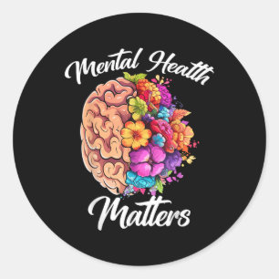 Mental Health S Awareness Floral Brain Fight Stigm Classic Round Sticker