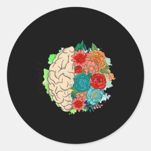 Mental Health S Brain Flowers Aware Psychologist Classic Round Sticker