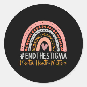 Mental-health S End The Stigma Rainbow Boho Classic Round Sticker
